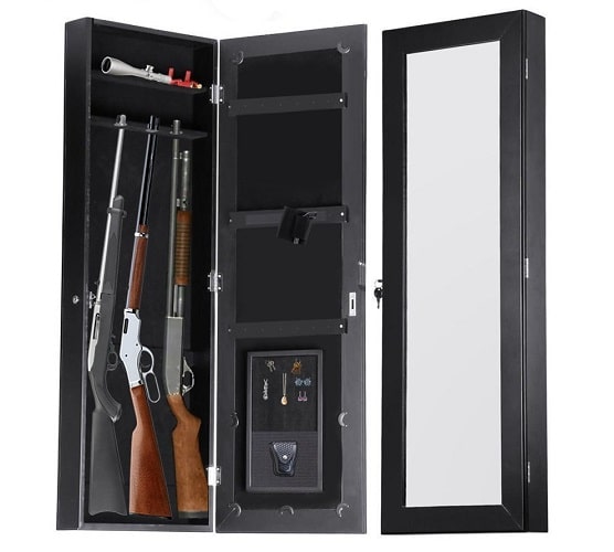 Gun Cabinet Armoire Hidden In The Wall Mirror Rifle and Pistol Safe 